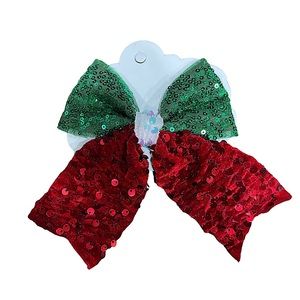 Hair Bow - Green, Red and white.